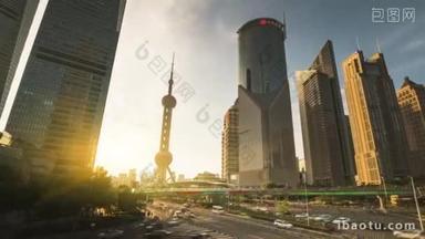 夕阳的流逝，上海陆家嘴金融中心，中国